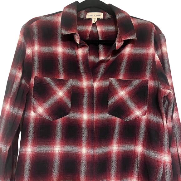 Cloth & Stone Anthropologie Split Back Plaid Long Sleeve Button Down Shirt Sz M - Picture 4 of 9